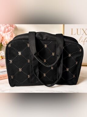 Victoria's Secret Black Tote with silver Logo Print sparkles duffel bag